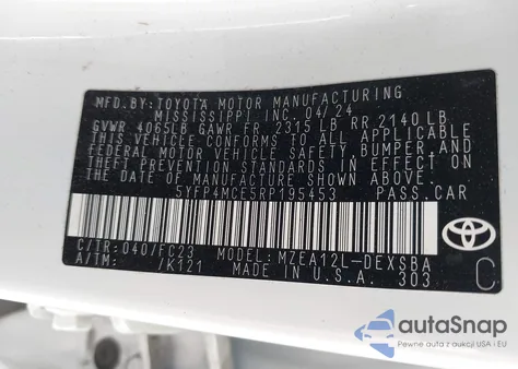 2024 Toyota Corolla Se from USA, damaged, VIN 5YFP4MCE5RP195453